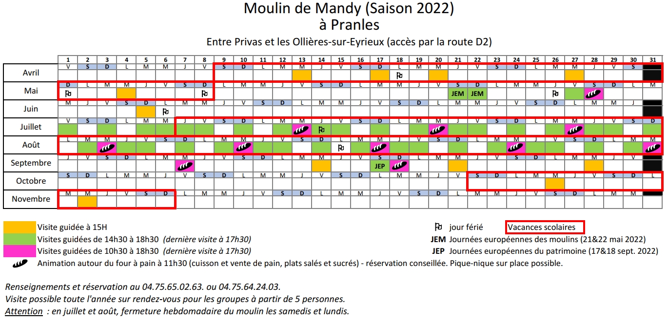 Tableau Calendrier 2022
